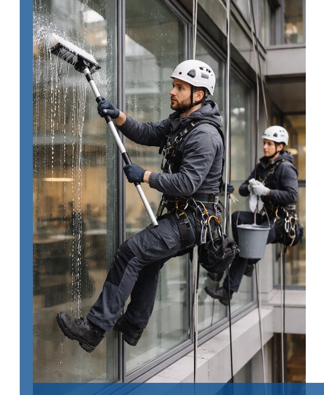 Профессиональная мойка витражей промышленными альпинистами в Лобне