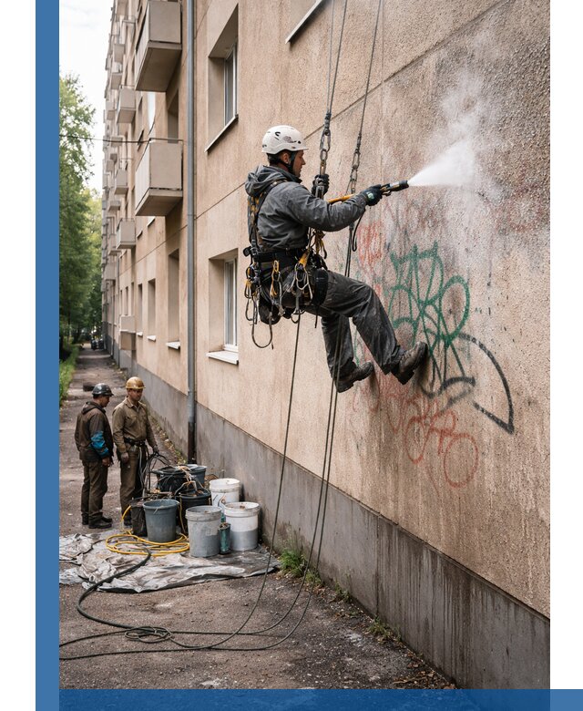 Удаление граффити с фасада в Лобне без следов и повреждений