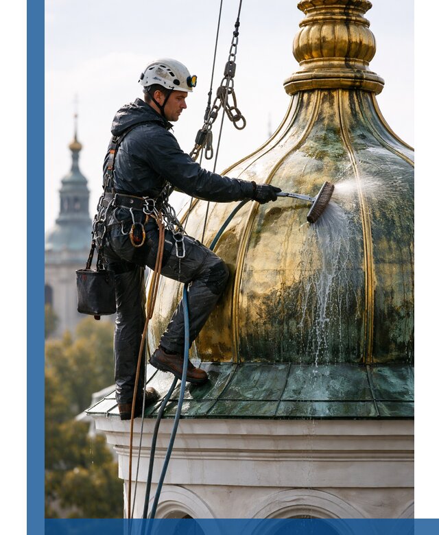 Профессиональная мойка куполов и шпилей высотными альпинистами в Лобне