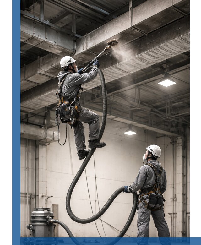 Обеспыливание потолочных конструкций в Лобне промышленным альпинизмом