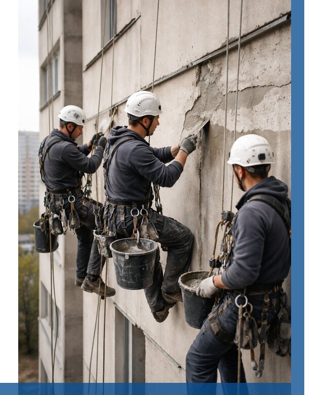 Ремонт бетонных элементов фасада в Лобне от 2582 р. | ВЫСОТНИК-Лбн