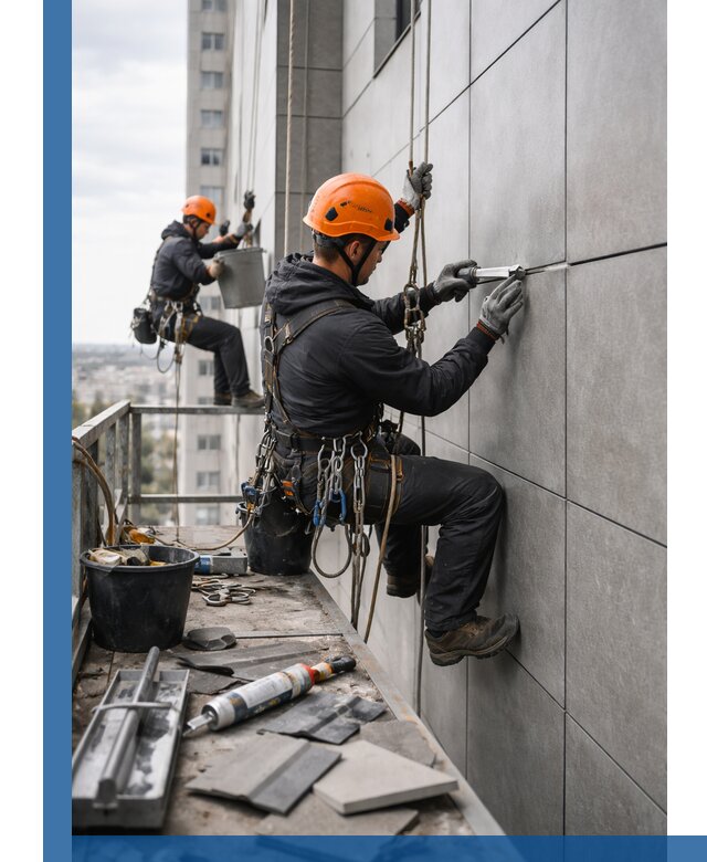 Профессиональный ремонт фасада из керамогранита в Лобне