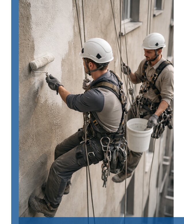 Грунтовка фасада на высоте в Лобне промышленными альпинистами