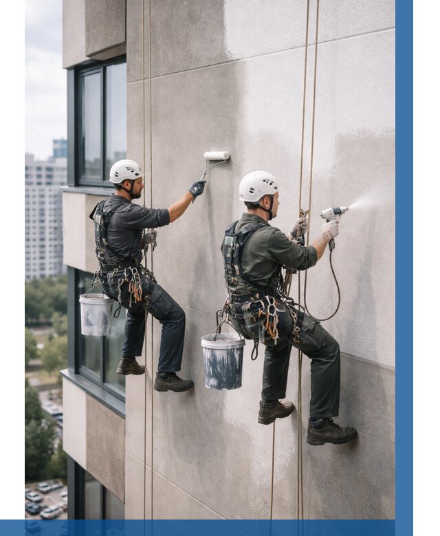 Покраска фасада альпинистами в Лобне от 310 р. | ВЫСОТНИК-Лбн