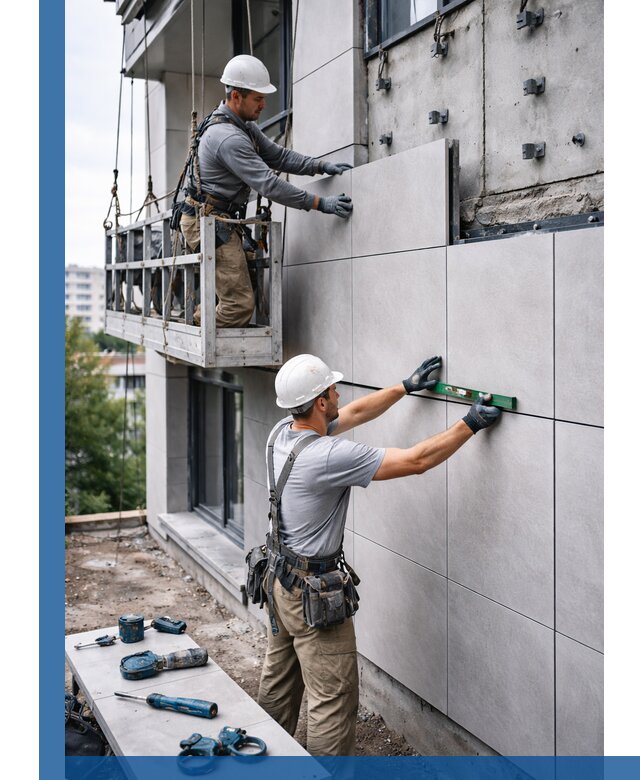 Монтаж керамогранита на фасад в Лобне под ключ с гарантией качества