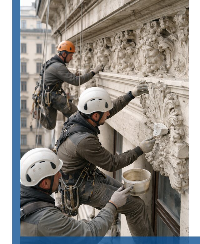 Реставрация фасадной лепнины с высотными работами в Лобне