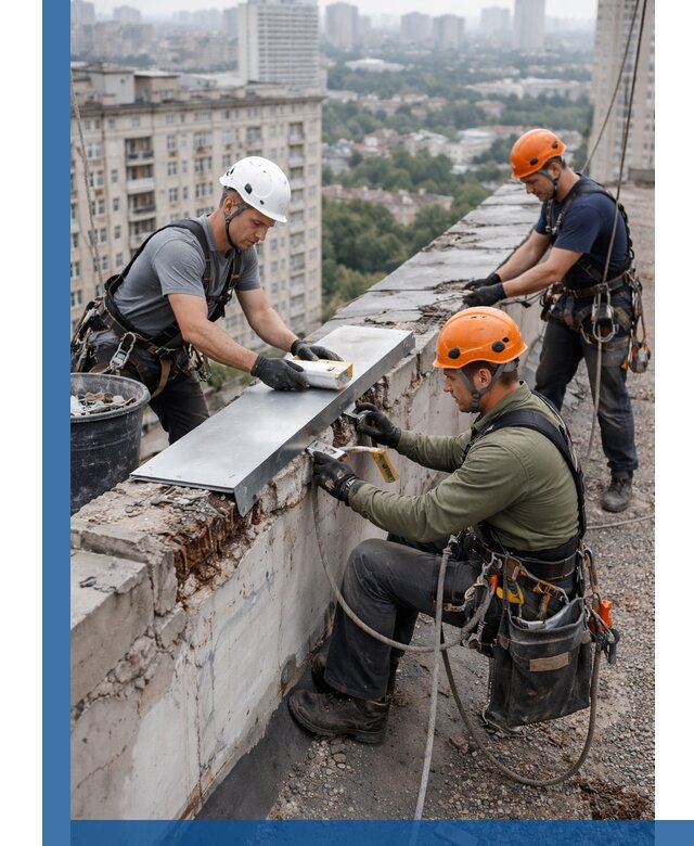 Ремонт парапета на кровле в Лобне, высотные работы с гарантией