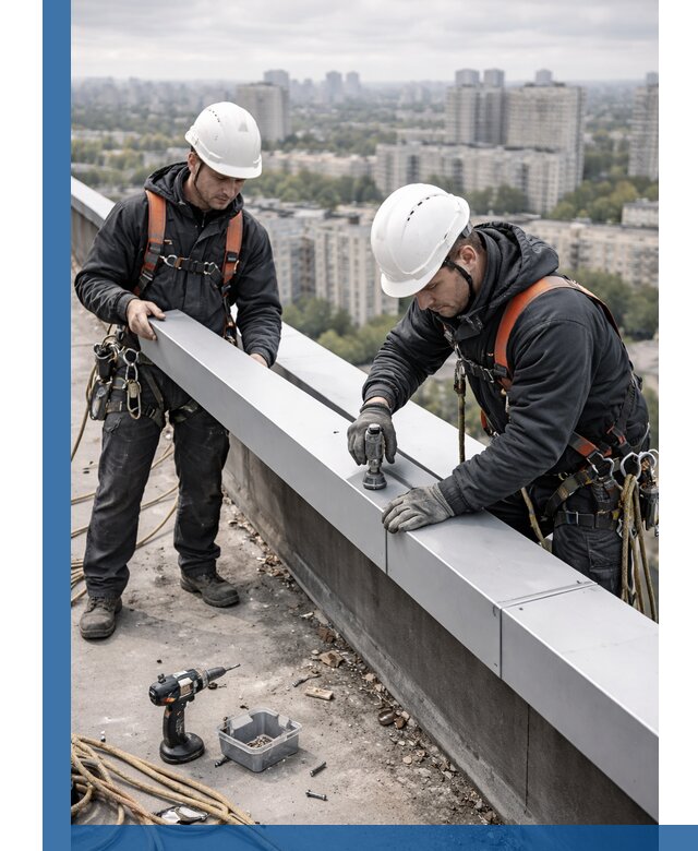 Монтаж парапетных крышек и ограждений кровли в Лобне