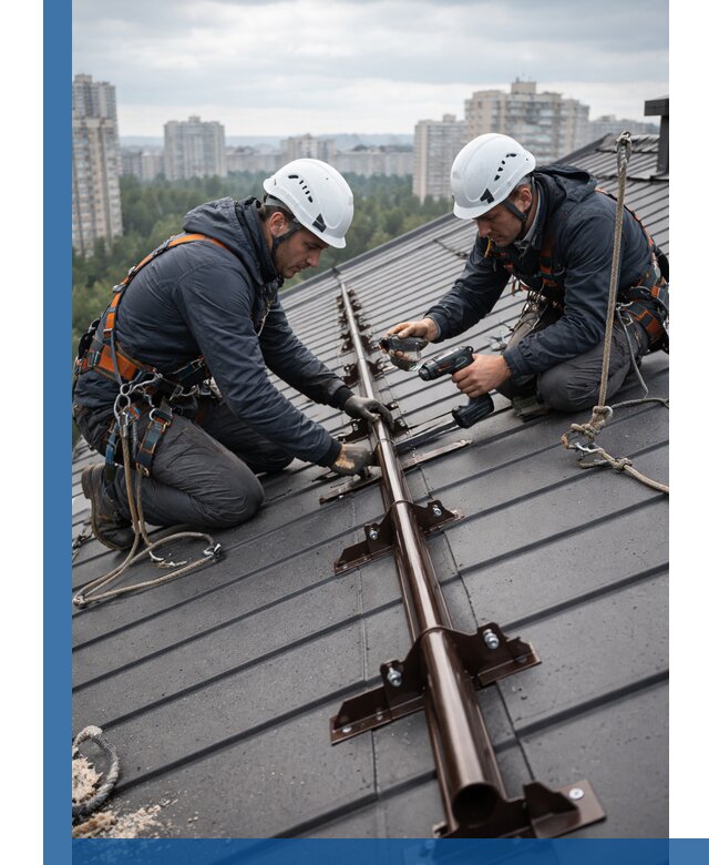 Монтаж снегозадержателей на кровле зданий в Лобне под ключ