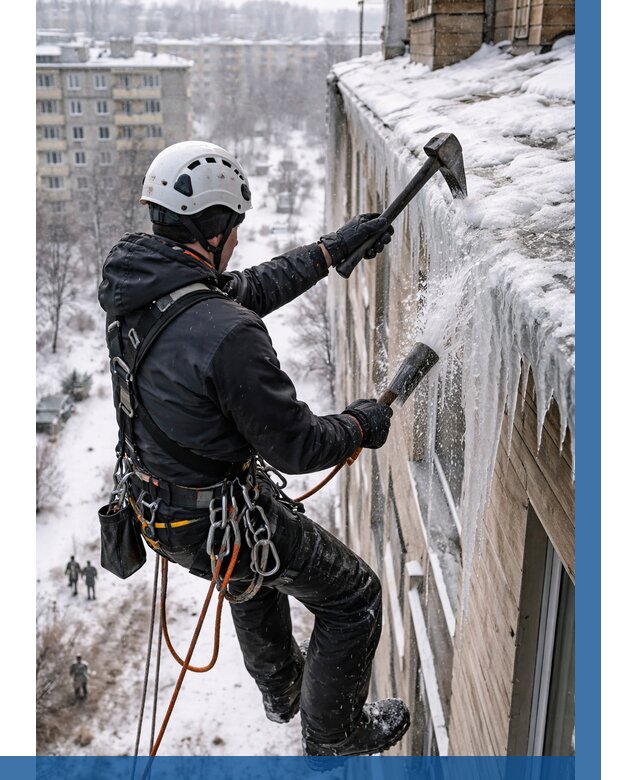 Сбивание сосулек с крыши в Лобне по цене от 4647 р. | ВЫСОТНИК-Лбн