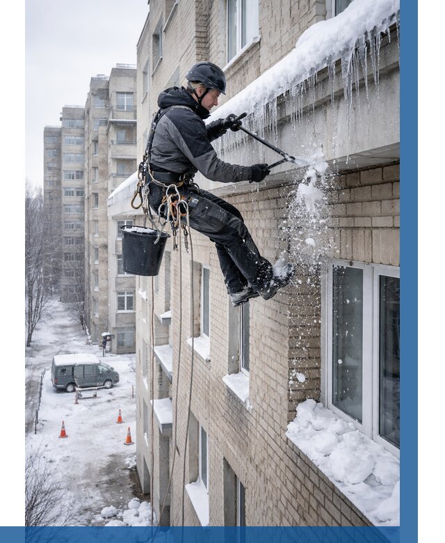 Удаление наледи с карнизов в Лобне от 361 р. | ВЫСОТНИК-Лбн