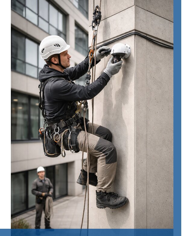 Монтаж камер видеонаблюдения на фасаде в Лобне от 8777 р.-ВЫСОТНИК-Лбн