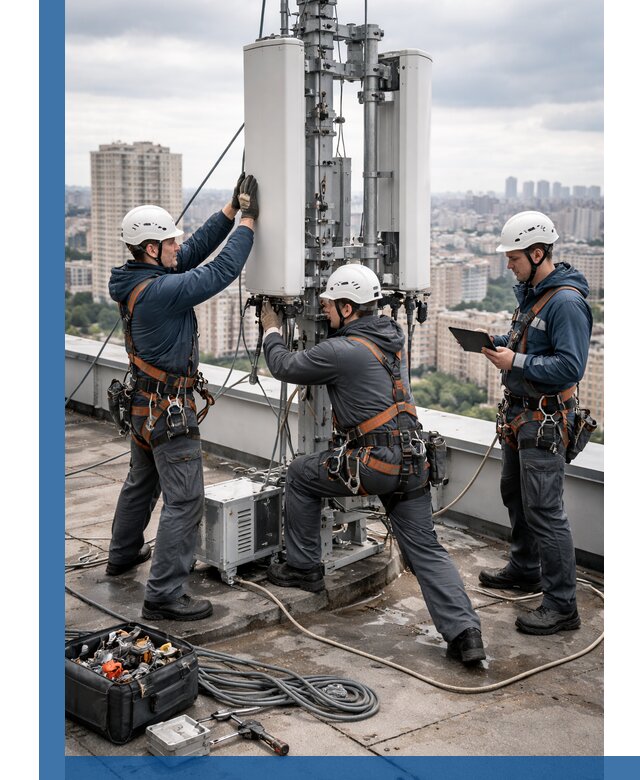 Монтаж антенн связи на крыше в Лобне с вводом в эксплуатацию