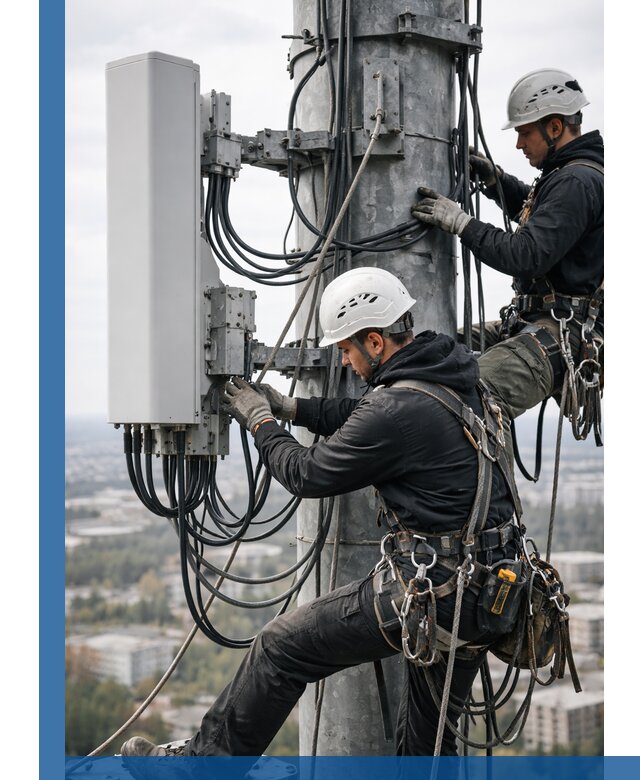 Монтаж оборудования связи на мачте в Лобне с пусконаладкой