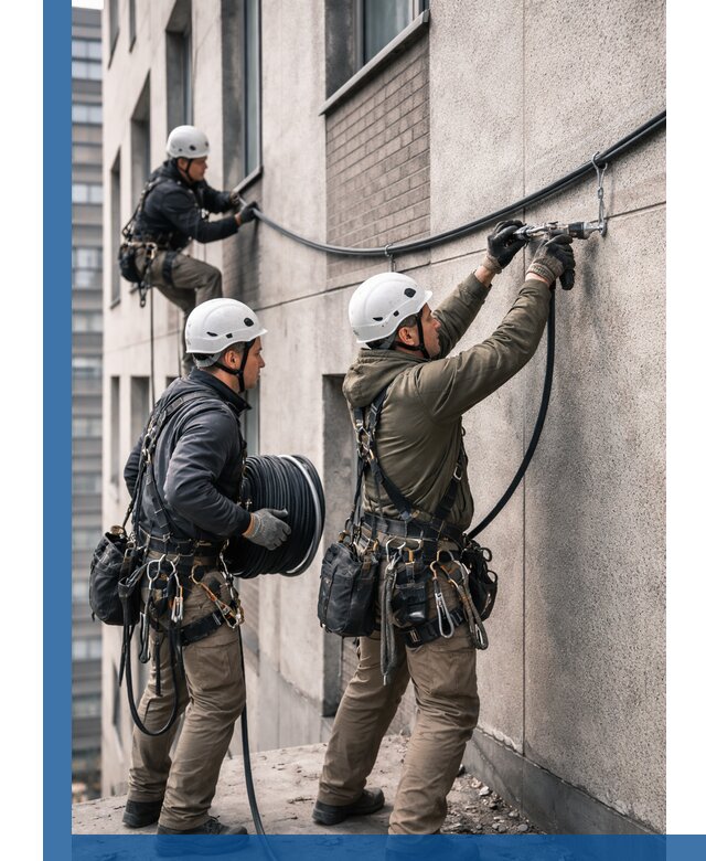 Прокладка кабеля по фасаду в Лобне, профессиональный монтаж