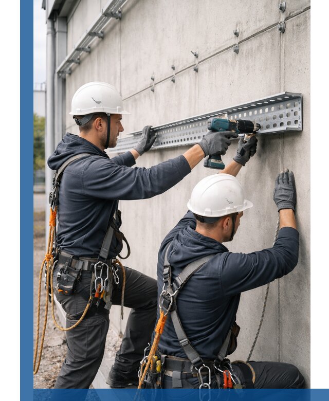 Монтаж кабельных лотков на фасаде зданий в Лобне с гарантией