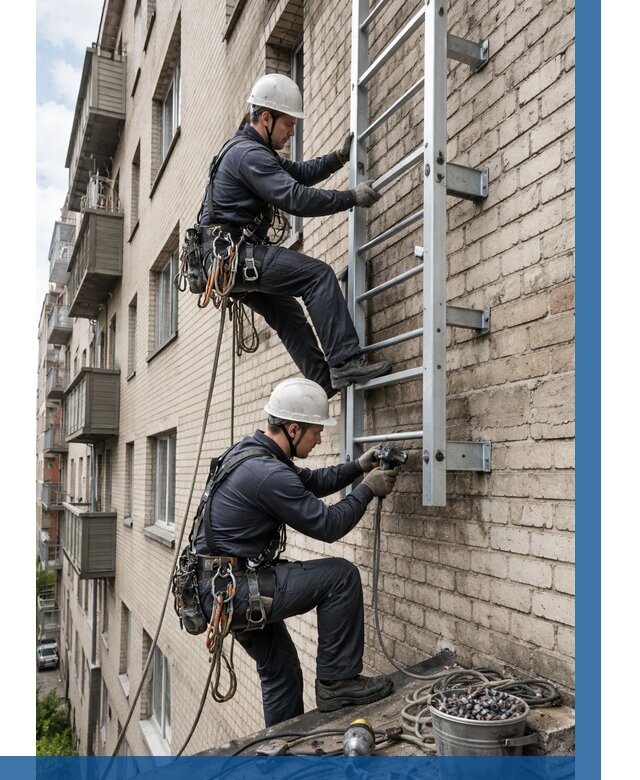 Монтаж пожарной лестницы в Лобне от 25815 р заказать у ВЫСОТНИК-Лбн