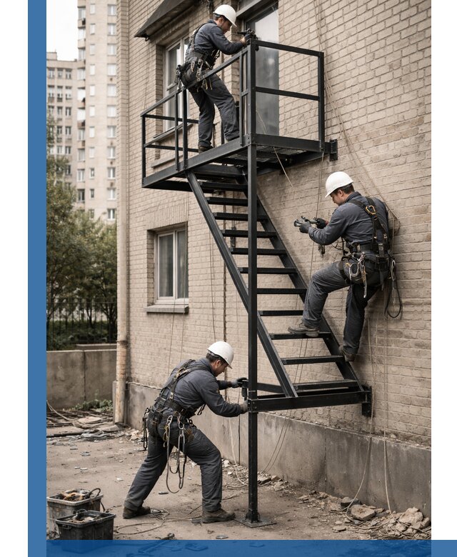 Монтаж пожарной лестницы в Лобне, установка и крепление