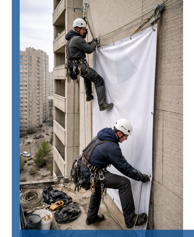 Профессиональный монтаж баннеров на фасаде в Лобне