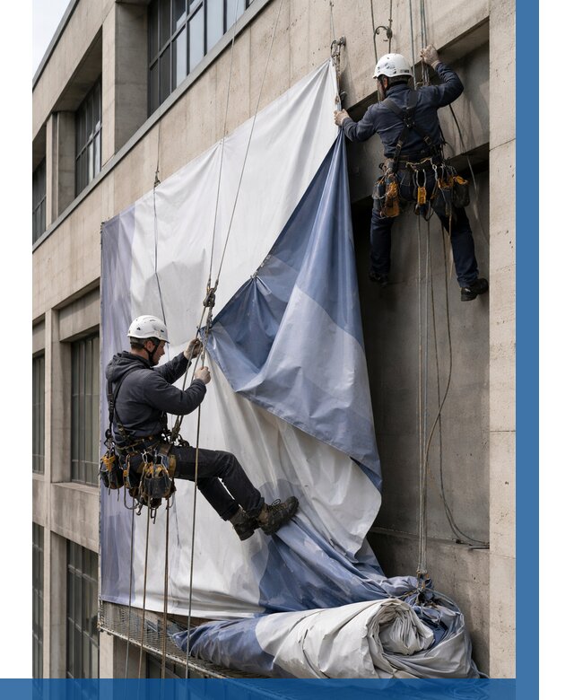 Демонтаж баннеров с фасада в Лобне от 4647 р. | ВЫСОТНИК-Лбн