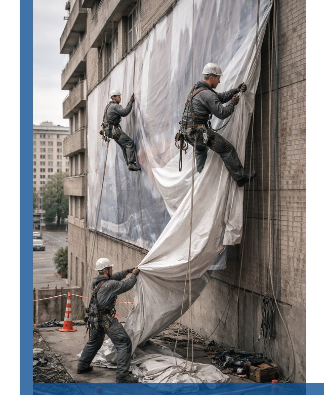 Демонтаж баннеров с фасада в Лобне оперативно и безопасно
