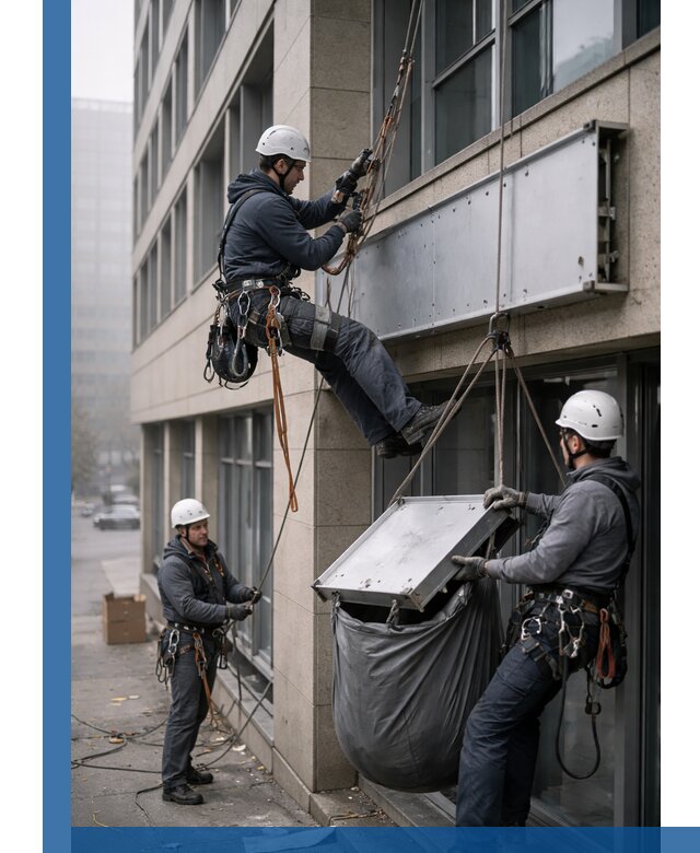 Демонтаж рекламной вывески с высотными работами в Лобне