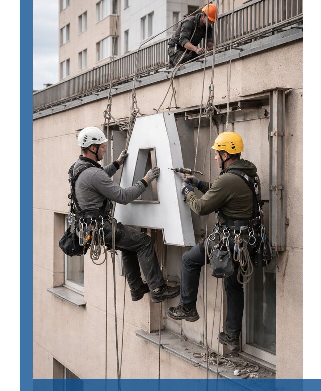 Ремонт и восстановление наружных вывесок на высоте в Лобне