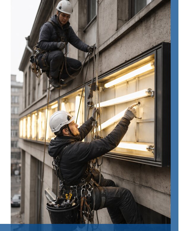 Замена ламп в вывеске в Лобне под ключ от 3614 р. | ВЫСОТНИК-Лбн