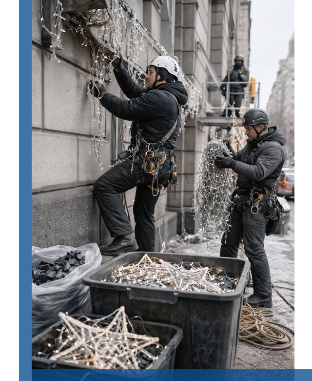 Демонтаж новогоднего оформления и гирлянд в Лобне