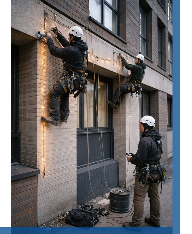 Монтаж гирлянд на фасаде в Лобне от 3614 р. | ВЫСОТНИК-Лбн