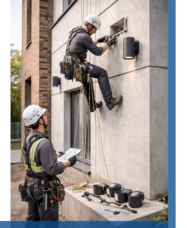 Монтаж фасадного освещения в Лобне от 2582 р. | ВЫСОТНИК-Лбн