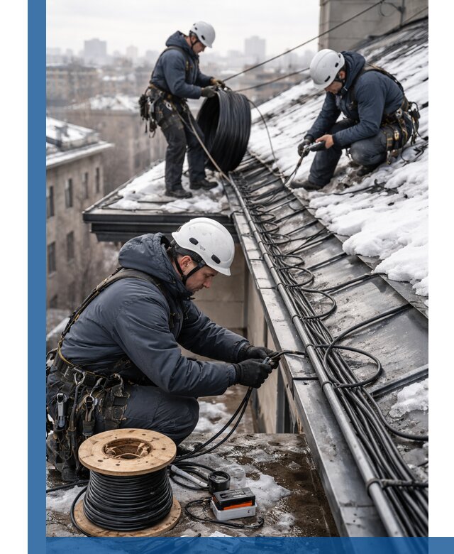 Монтаж греющего кабеля на кровле в Лобне под ключ