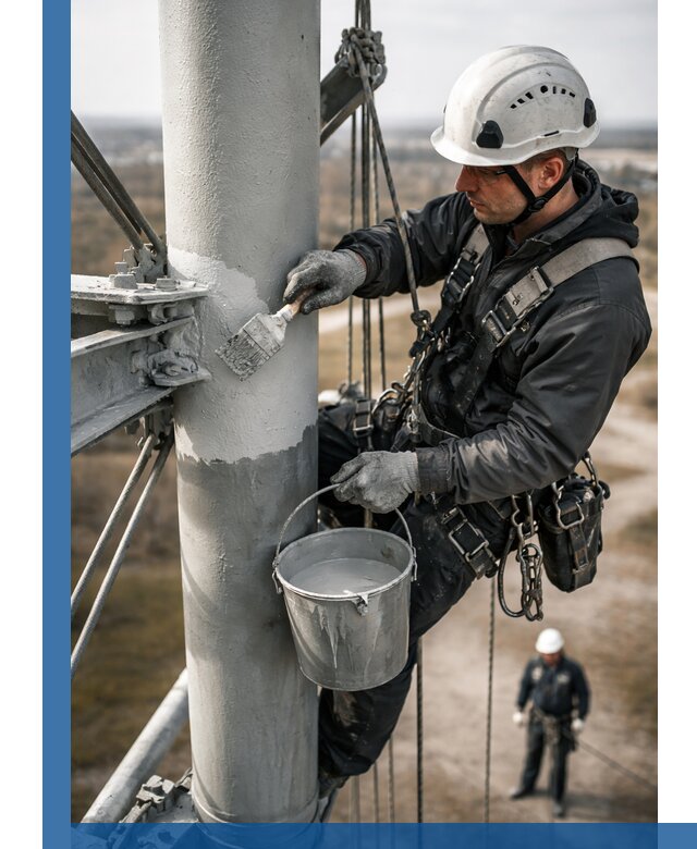 Покраска мачт связи в Лобне промышленными альпинистами