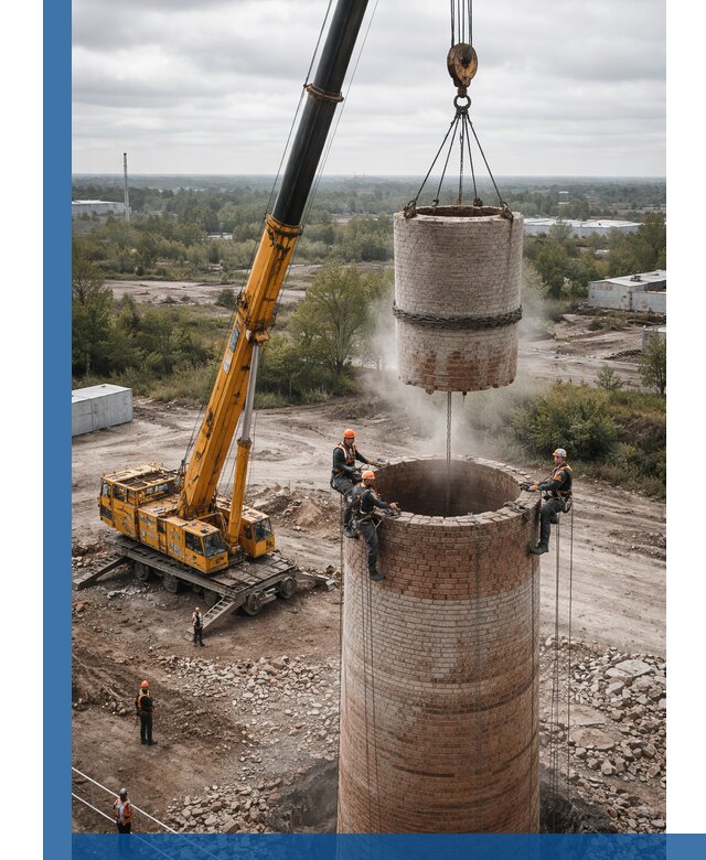 Демонтаж дымовой трубы в Лобне с гарантиями безопасности