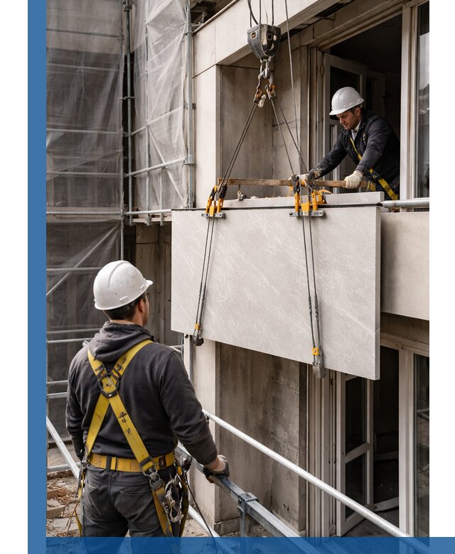 Подъем керамогранита на этаж в Лобне грузчиками и техникой