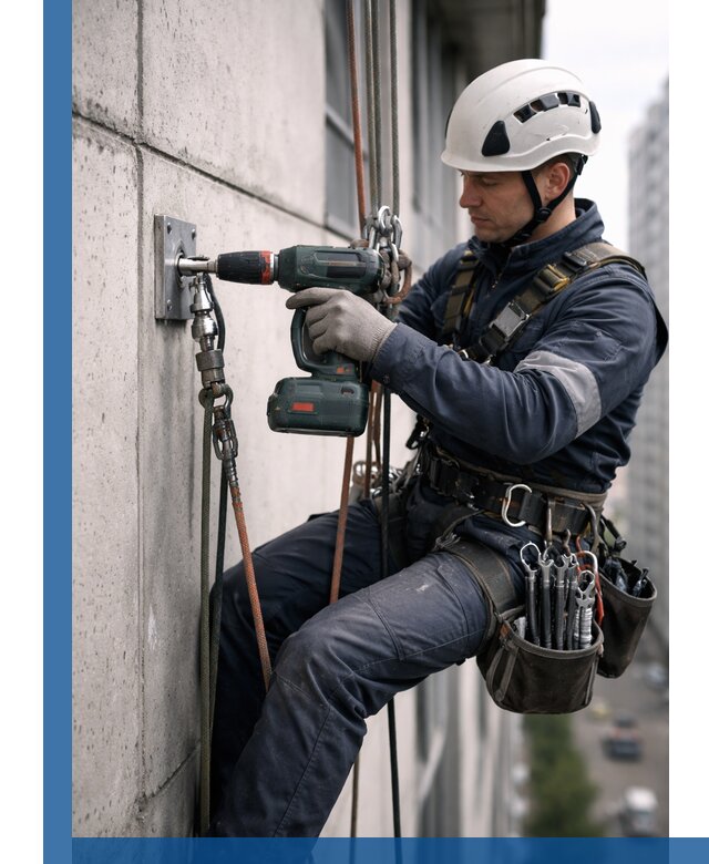 Установка анкерных точек для высотных работ в Лобне