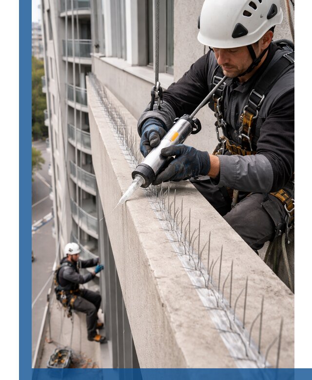 Установка шипов от птиц на фасадах и кровлях в Лобне